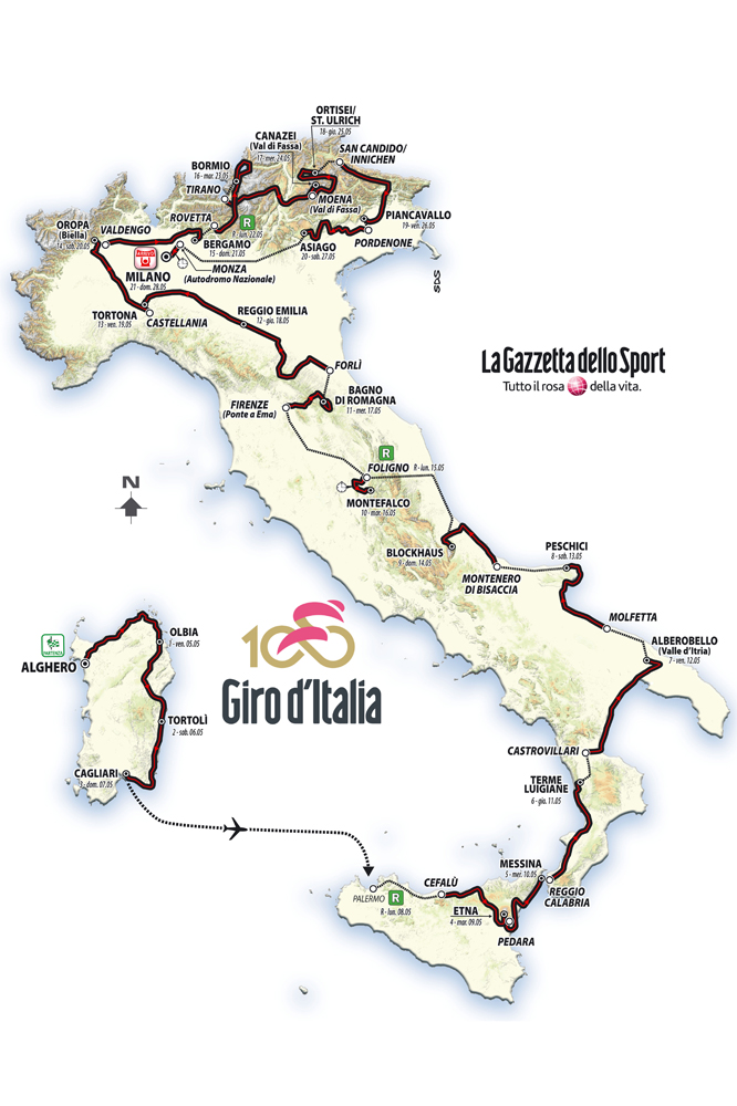 Le parcours du 100ème Tour d'Italie