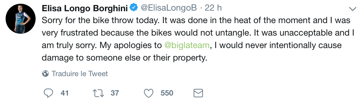 Elisa Longo Borghini reconnait son erreur