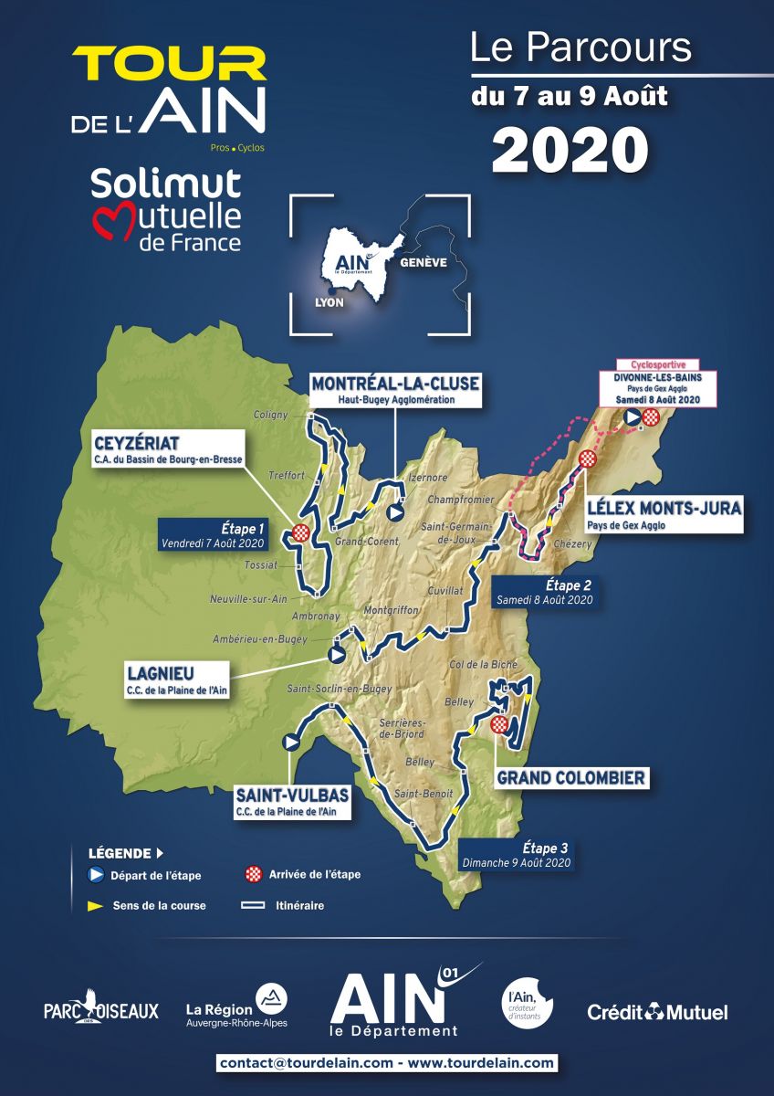 Carte générale Pros Cyclos - Tour de l'Ain 2020 Carte générale Pros Cyclos - Tour de l'Ain 2020