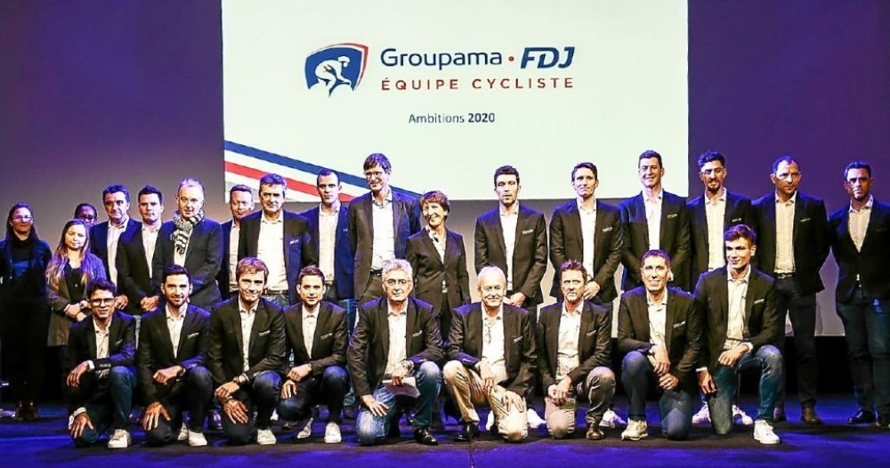 L'effectif de la Groupama-FDJ lors de la présentation de l'équipe en janvier dernier, au siège de Groupama