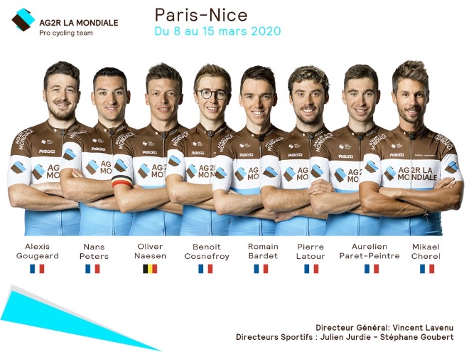 L'équipe AG2R La Mondiale pour Paris-Nice dont Romain Bardet qui a reporté ses ambitions sur la course française