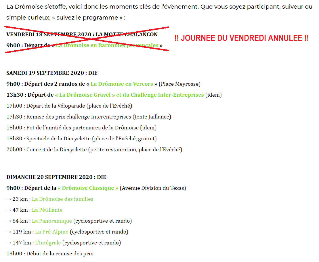 Programme dromoise MODIFIE SUITE ANNULATION DU VENDREDI Programme dromoise MODIFIE SUITE ANNULATION DU VENDREDI