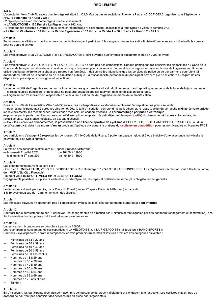 Règlement Vélotoise 2021 Règlement Vélotoise 2021