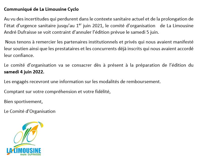 Communiqué annulation 2021 Communiqué annulation 2021
