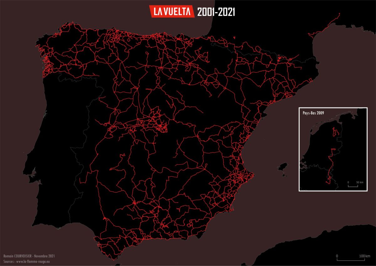 Infographie de l'ensemble des parcours de la Vuelta au XXIe siècle