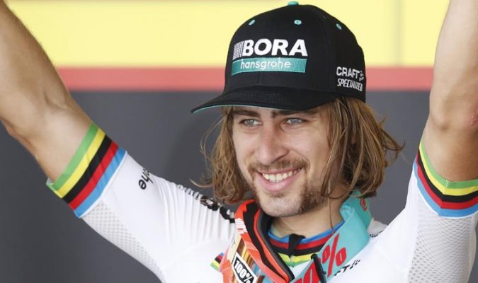 Peter Sagan and his motocross mask, at Longwy at the 2017 Tour de France