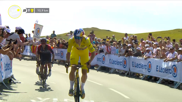 Now Wout Van Aert has to deliver in person.  An idiot helps get Yates and Vingegaard.