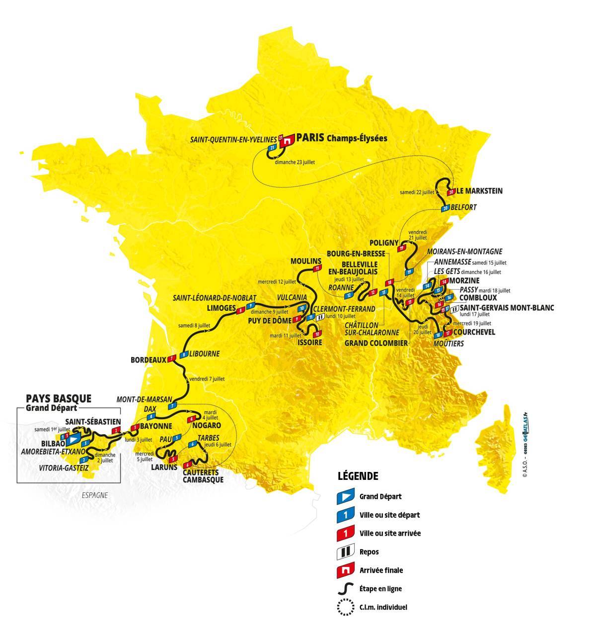 Le parcours et les étapes du Tour de France 2023 Velo 101